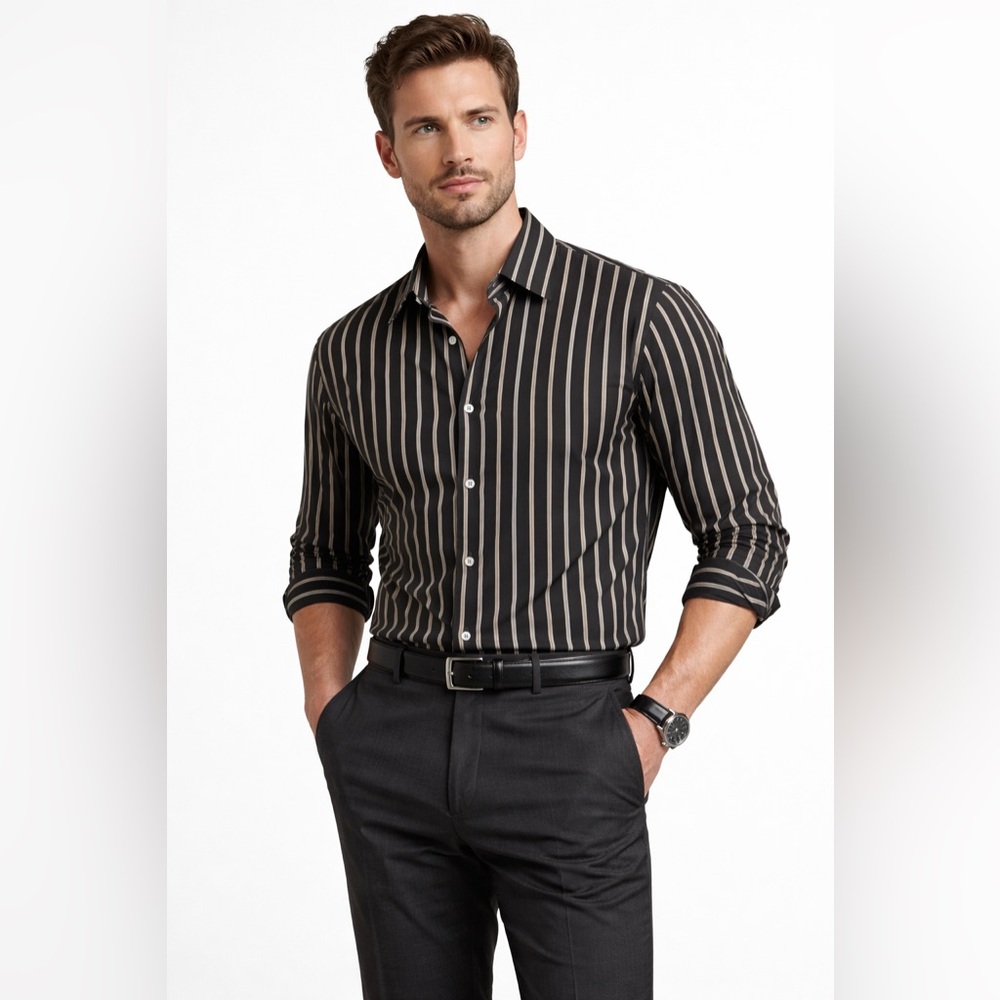 Ermenegildo Zegna Italy Men’s Striped Button-Down Shirt Brown Size XL